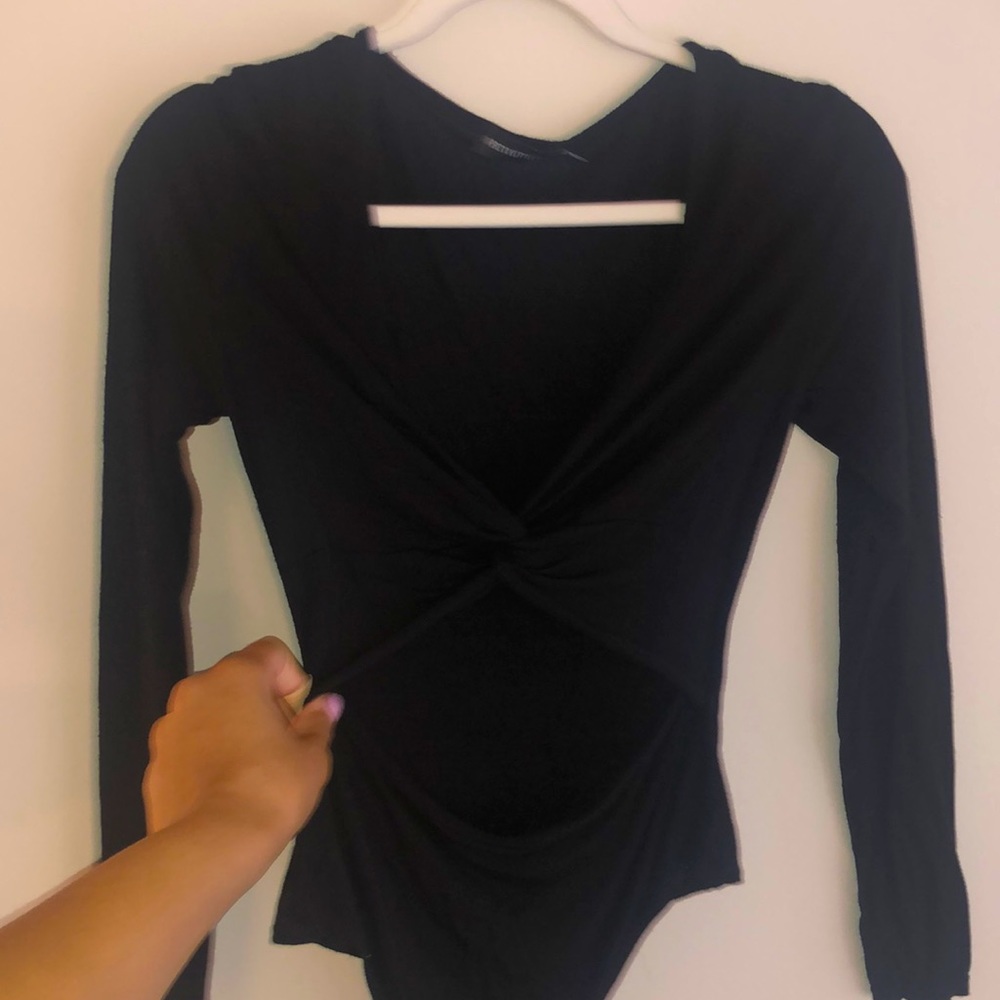Open Cut Twist Black Bodysuit